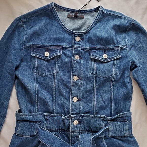 Hudson Blouson Sleeve Paper Bag Denim Longsleeve Dress - Medium Indigo Blue - Picture 4 of 16